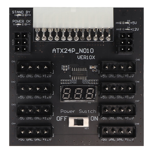 ATX PSU Strømforsyningskort 5V 12V Utgang 24Pin til 8X 4Pin Pluss 2X Spenningsindikator ATX Server Strømforsyningskort for CHIA Mining