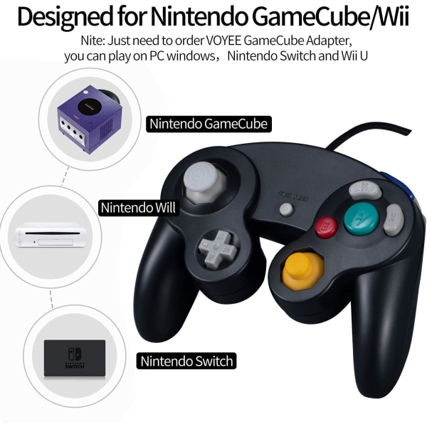 Ave Gamecube Controller, Wired Controllers Classic Gamepad 2 Pack Joystick til Nintendo og Wii Console Game Remote Silver