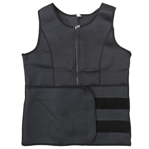Mand Midjetræning Lynlås Træning Sved Sauna Mavekontrol Justerbart Bælte Body Shaper Vest til Gåtur Ride Løb Body Building Sort XL