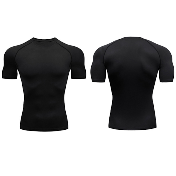 Cool Dry Kortærmede Kompressions Skjorter Sports T-shirts Toppe Atletisk træningstrøje Sort L