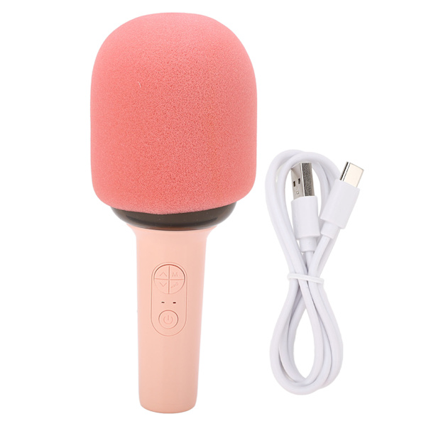 Trådlös Bluetooth-mikrofon HiFi One Piece Portable Handheld Mic-högtalare med 5 Ambient Light Modes för Home Kid Vuxen Rosa