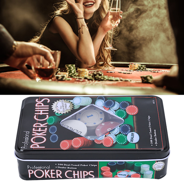 100 st Pokerkort med Dealer Chip och Bärbar Väska för Barn och Vuxna