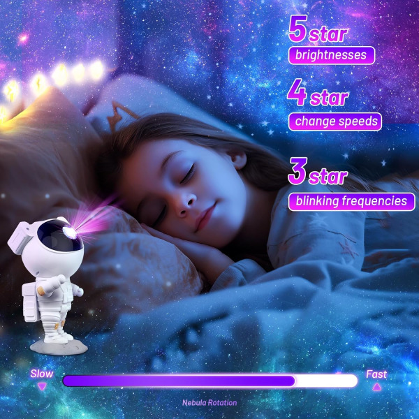 Astronaut Galaxy Projector, Kids Night Light med Nebula, 8 lägen, fjärrkontroll och 360° roterande Galaxy Projector Light White plug-in model