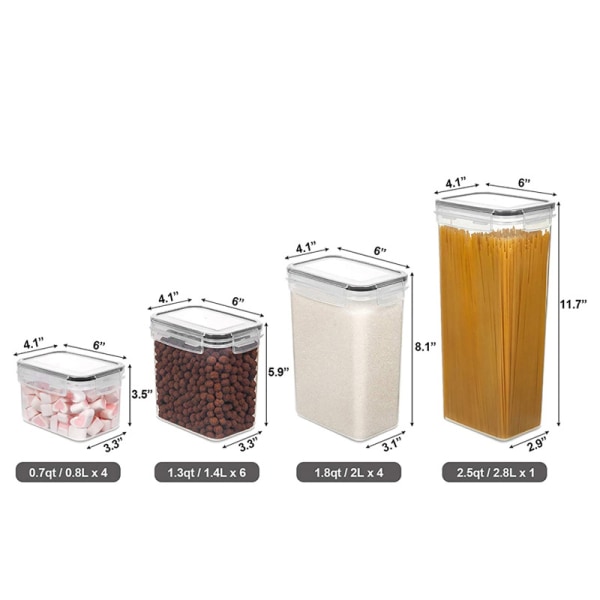 Lufttæt madopbevaringsbeholdersæt, sæt med 15 køkkenpantry-beholdere i plastik til korn, mel og bageartikler