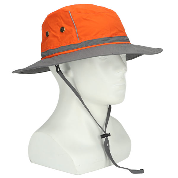 UPF50+ fiskehat med reflekterende stribe Mesh-ventiler Justerbar solhat med bred skygge til udendørs klatring i bjergbestigning Orange