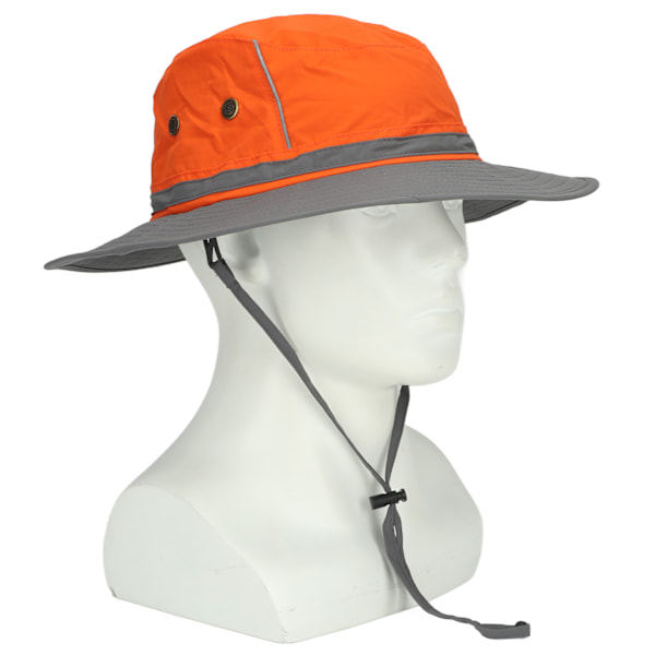 UPF50+ fiskehatt med reflekterende stripe, mesh-ventiler, justerbar solhatt med bred brem for utendørs fjellklatring, oransje