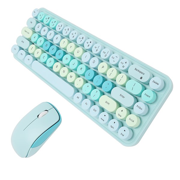 Tastatur og Mus Kombinasjon 2.4GHz Trådløs Søt Retro 68 Runde Tastehetter 3 DPI Tastatur og Mus for Familie Kontor Gaming Blått Tema