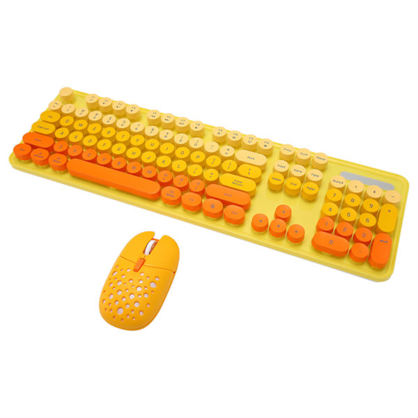 Trådlöst tangentbord och mus-combo 2.4G Trådlöst läge Enkel användning Retro Punk-tangentbord med 3 DPI Justerbar gamingmus Blandad färg Gul