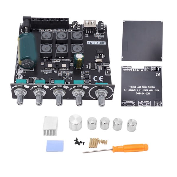 2.1-kanals effektförstärkarkort Bluetooth stereoljudförstärkarmodul DC12‑24V 50Wx2+100W