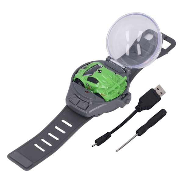 RC Bilklokke Leke Mini 2.4GHz 30m Fjernkontroll USB Oppladbar Silikonrem Støvtett lokk RC Bil Leke for over 3 år Grønn