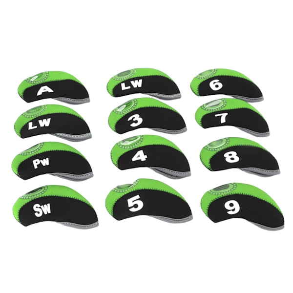 12 ST Golfklubbhuvudskydd Golfjärnstångsnummerskydd Klubbskyddshuvudskydd Svartgrön