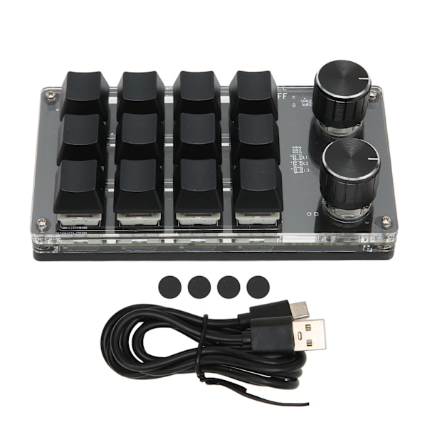 Mini Keypad 1-hands Mekaniskt Tangentbord Trådbundet USB Programmerbart Makro 12 Tangenter 2 Rattar RGB-ljus Blå Switch PC Universell