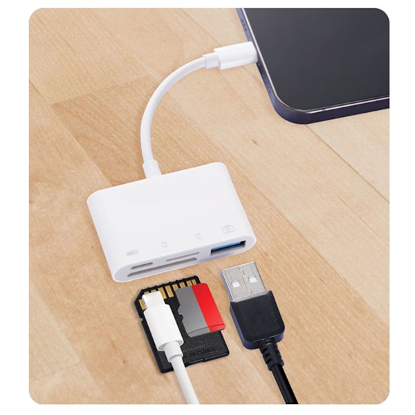 Minneskortsadapter med laddningsport Plug and Play 14 i 1 för IOS till SD TF USB Laddningskortläsare