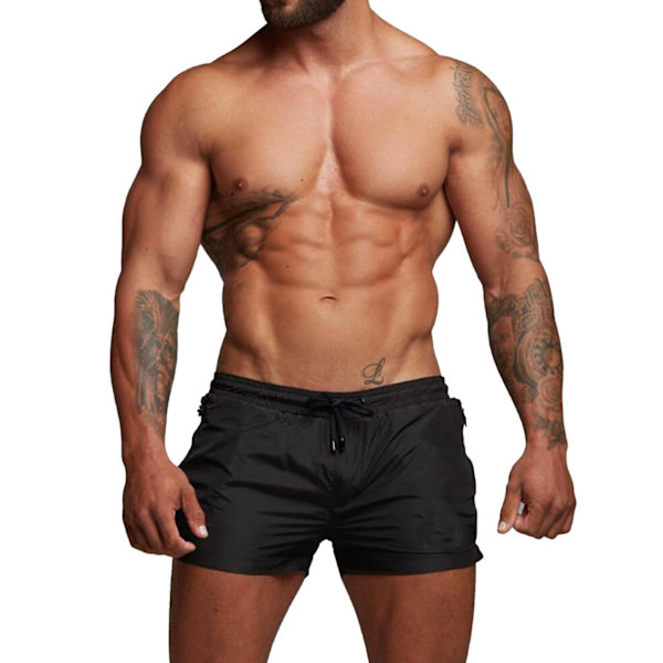 Gymshorts for menn Svetteabsorberende pustende Hurtigtørkende treningsshorts med sidelommer for løping Vektløfting Strand Svart XL