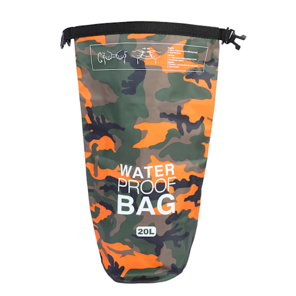 Vattentät Torrväska Polyester PVC Lättviktsbar Bärbar Roll Top Torrväska för Simning Orange Kamouflage 20L