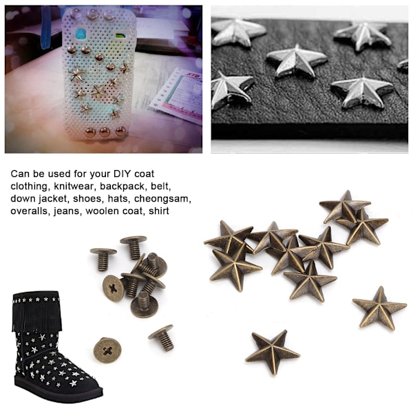 Bronze Metal Star Stud Nit Spike skruer til DIY lædertasker og sko (10 stk, 14mm)