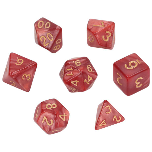 5 set flersidiga tärningar Set Gold Number Pearl Polyhedron tärningar för interaktiva spel skolmaterial Mörkröd