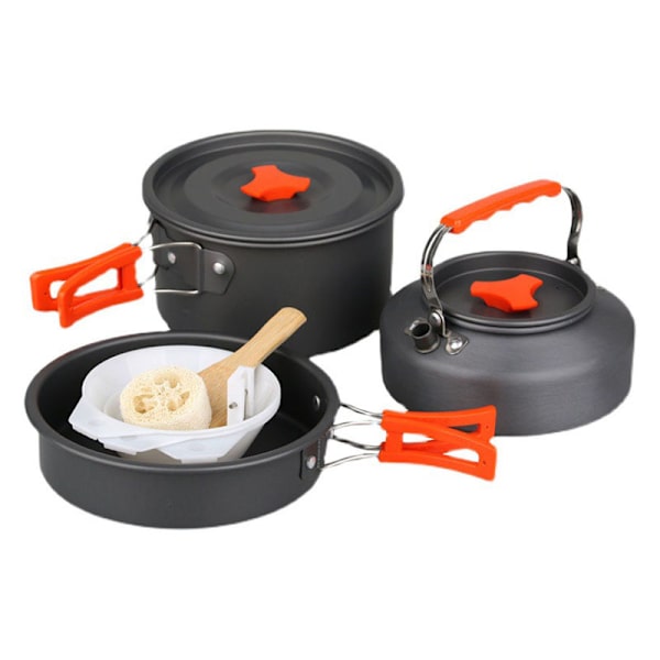 Camping kokkärl set aluminiumlegering hårdoxiderad gryta vattenkokare Camping kokkärl set med vikbart handtag