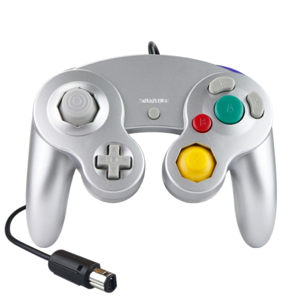 Ave Gamecube-kontroller, kablede kontroller Classic Gamepad 2-pakke Joystick for Nintendo og Wii Console Game Remote Silver