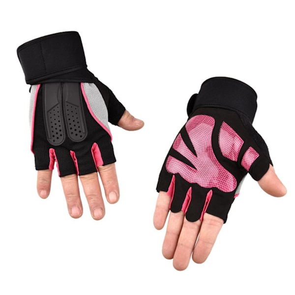 Halvfinger Sykkelhansker Pustende håndleddsstøtte Kvinner Menn Fingerløse sykkelhansker for utendørstrening Ridning Rosa Snegl Halvfinger Rosa M