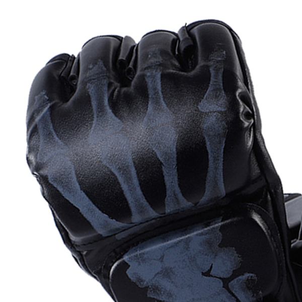 Halvfinger boksehandsker Kamphandsker Halvfinger kickboksehandsker med justerbart armbånd til mænd Kvinder Ghost Hand Style Sort