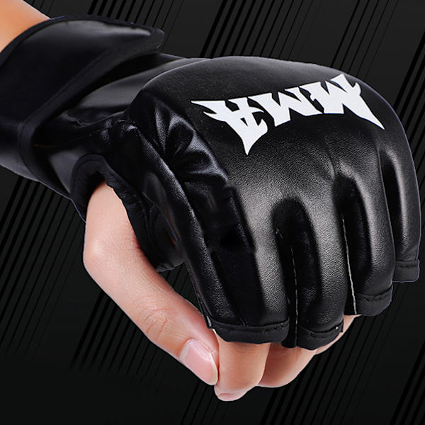 1 par halvfingerknæbeskyttere God dæmpningsydelse Hul håndflade Fortykket boksehandsker Sort MMA