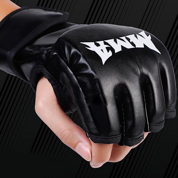 1 par halvfingernävar Bra dämpningsprestanda Hollow Palm Förtjockade boxningshandskar Svart MMA