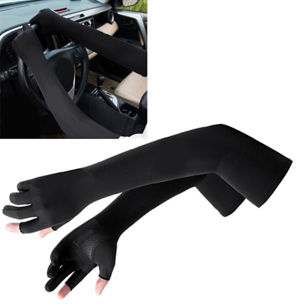 Ice Silk Arm Sleeves Skridmodstand Forlænget UV-beskyttelse Arm Køleærmer til cykling Udendørsfiskeri Kørsel Sort