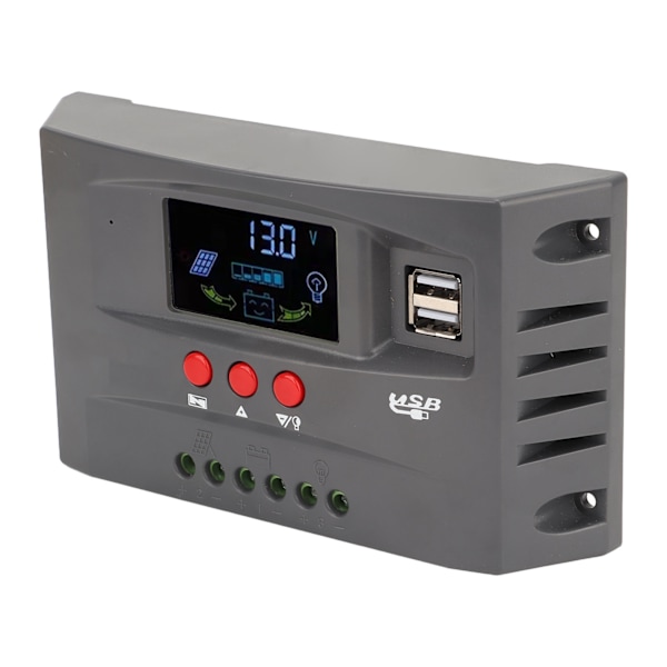 Solar Charge Controller MPPT Tracking Opladning 12V 24V Automatisk tilpasning LCD-solpanelregulator med 2 DC USB 30A