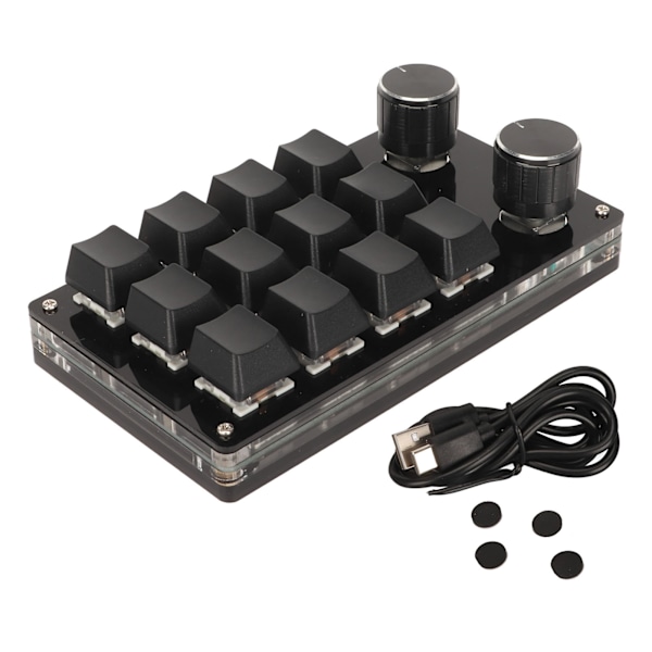 Mini 12 Tasters Tastatur med 2 Knapper Blå Kontakt DIY Programmerbar Kablet Tilslutning Plug and Play Enhånds Mekanisk Tastatur Sort