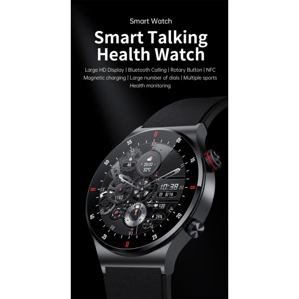 QW33 smart watch ny Bluetooth samtal full pekskärm för män sport Bluetooth qw33 smart klocka-AA black