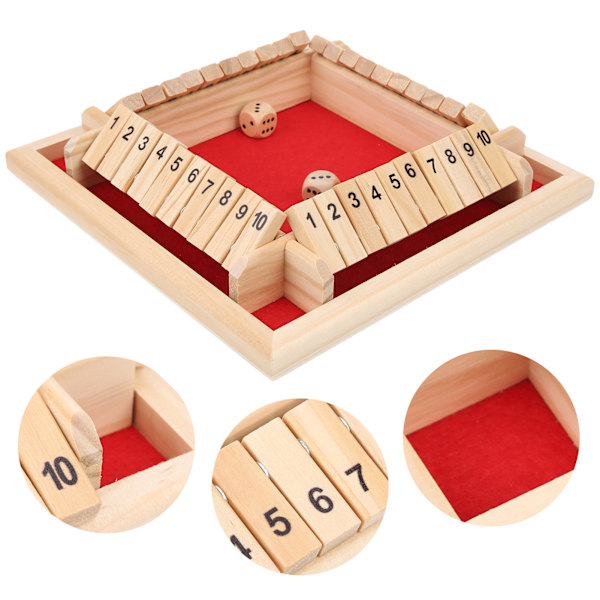 Træ Shut the Box Terningspil 4-sidet 10 Tal Bræt Bordspil Pub Spil til Børn Voksne