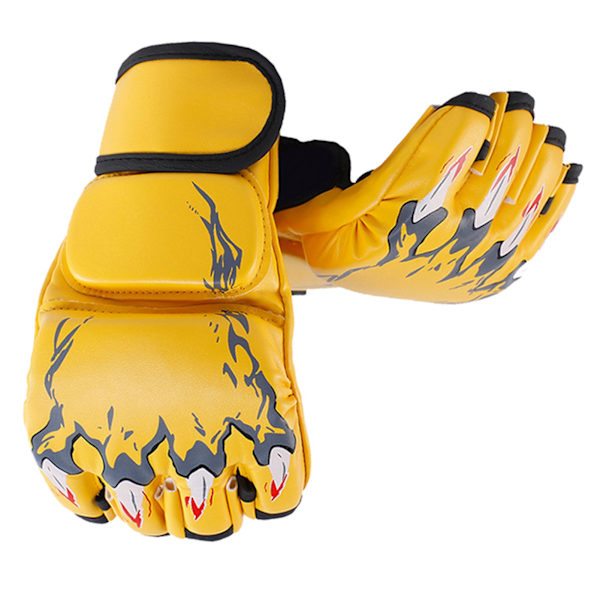 Halvfinger boxningskamphandskar Halvfinger kickboxningshandskar med justerbart handledsband för män Kvinnor Tiger Claw Style Gul