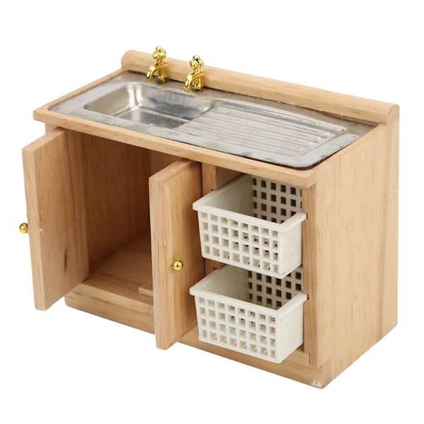 Miniatyrdockhus 1:12 Köksdiskbord med korgar