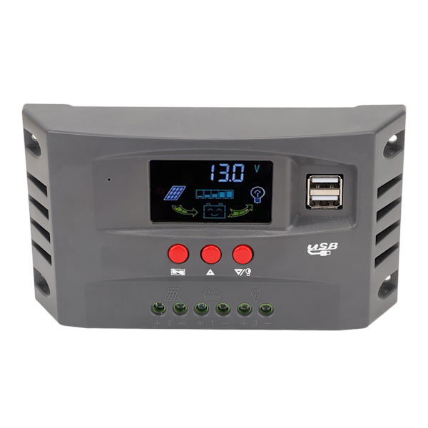 Solar Charge Controller MPPT Tracking Opladning 12V 24V Automatisk tilpasning LCD-solpanelregulator med 2 DC USB 10A