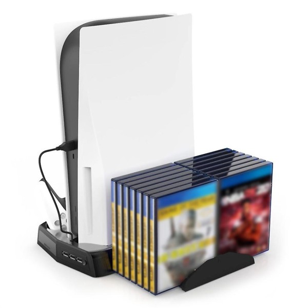 Multifunktions kylfläktbas med skivlagringsställ för PS5-spelkonsol