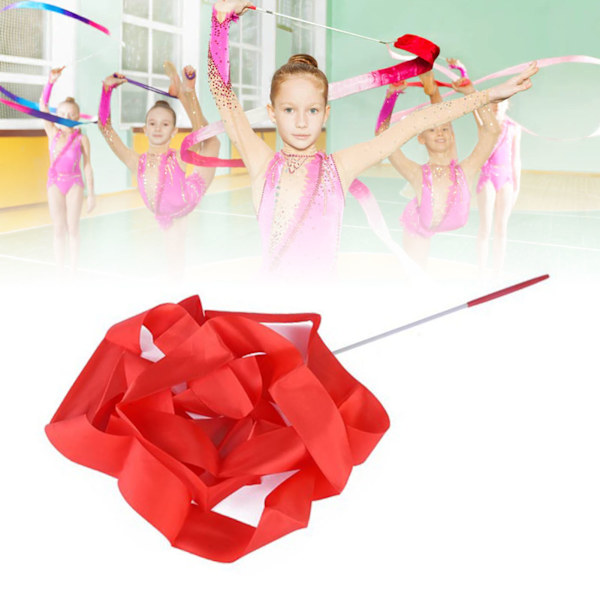 4m/13.12ft Dansband Gymnastik Ribbon Streamers Dansande Streamers Stavar för barn Röda