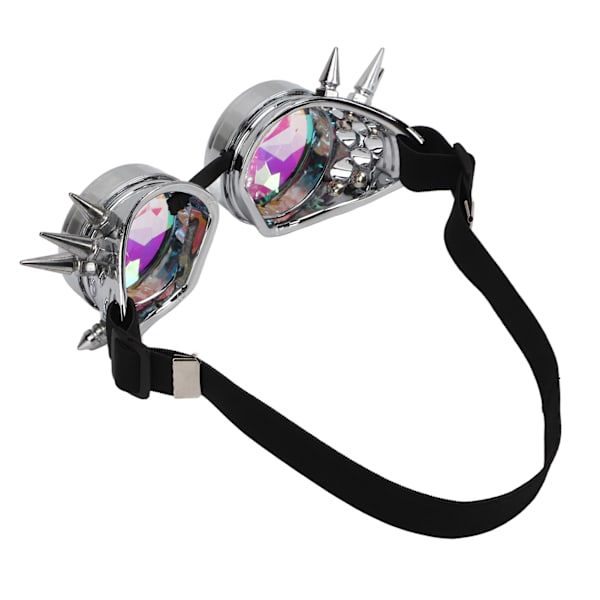 Steampunk Goggles Retro PC ABS med elastiskt band Kaleidoscope Rave Glasögon för Party Gloss Silver