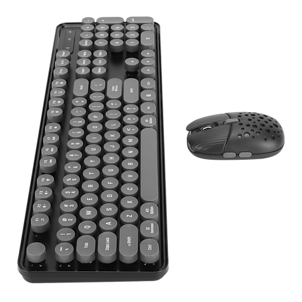 Trådløst tastatur og mus-kombinasjon, ren farge, retro 2.4G trådløst tastatur og mus med runde tastehetter og numerisk tastatur, svart brett