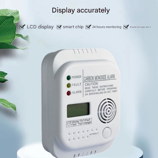 Kolmonoxiddetektor, Batteridriven, Gasdetektor med Display och Termometer
