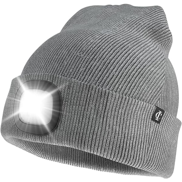LED valopipo, USB -ladattava, unisex talvinen lämmin neulottu hattu valolla, sopii ulkokäyttöön 1kpl joululahja grey