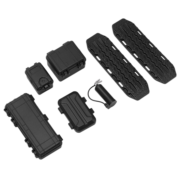 RC Car Simulering Dekoration Set Simulering Bagageväska Verktygslåda Brandsläckare Escape Board Set för 1/18 1/24 RC Bilar Svart