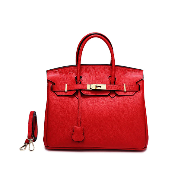 Trendig Röd Ko-Läder Handväska 35cm Lychee Mönster Platina Design Lychee pattern platinum bag red 35cm
