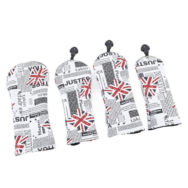 4 stk. UK Flag Print Golfkøllehoved Cover PU Golf Head Covers Headcovers til Woods Irons Stor Medium Lille Størrelse