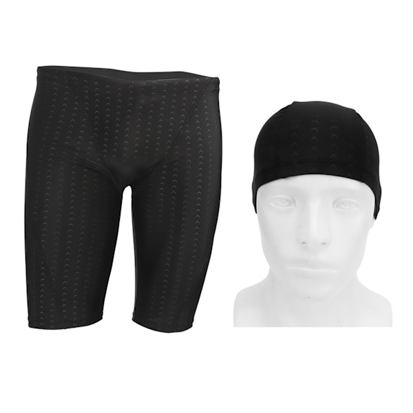 Badshorts och keps för män Vattentät justerbar midjerem Snabbtorkande simbyxor Svart XL