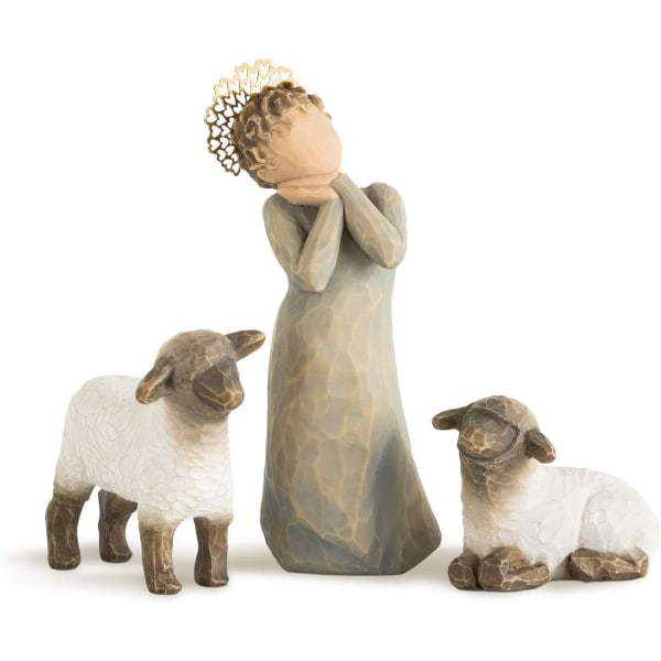 Willow Shepherdess, graverade handmålade julkrubba figurer, set om 3