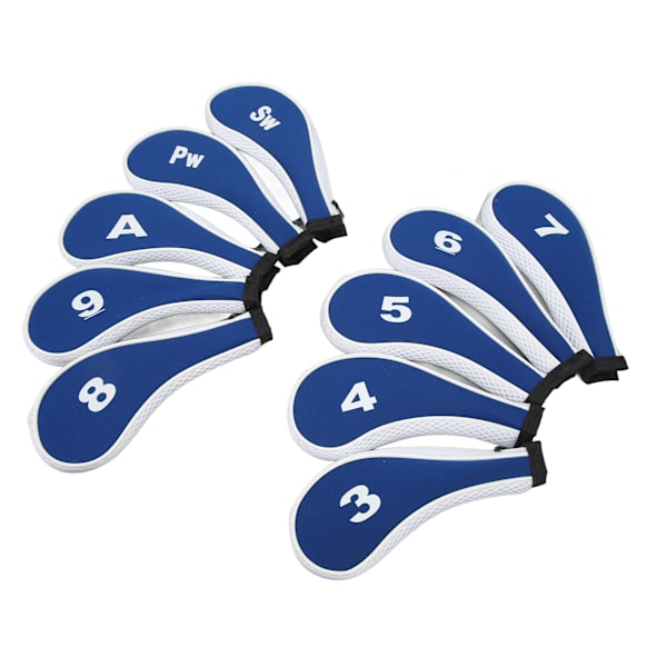 10 st Golf Iron Head Cover med nummertryck Neopren Dragkedja Golf Club Irons Covers Royal Blue Vit Dragkedja