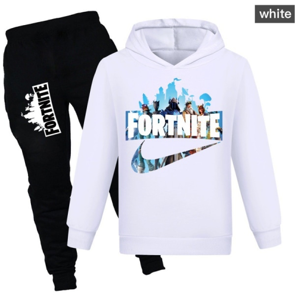 Fortnite Hoodie + Skjorta + Byxor, Sweatshirt Casual Set Lämplig för sport och utomhus - Julklapp, Födelsedagspresent Svart 160 cm (13-14 år) white 160cm