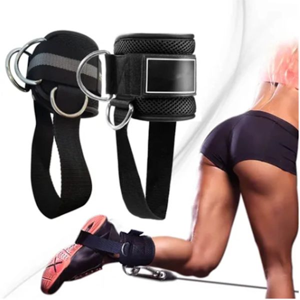 1 pari nilkkaremmejä kaapelikoneeseen Fitness-koukku- ja silmukka-nilkkamansetit vahvistetuilla D-renkailla jalkojen pakaroiden lonkkaharjoitteluun