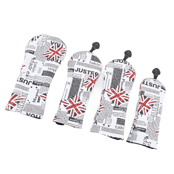 4 stk. UK Flag Print Golfkøllehoved Cover PU Golf Head Covers Headcovers til Woods Irons Stor Medium Lille Størrelse
